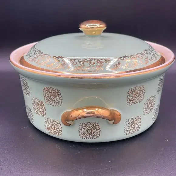 Vtg Hall China Monterey (#76) Gold Label Medallion Covered Casserole With Lid - Picture 2 of 10